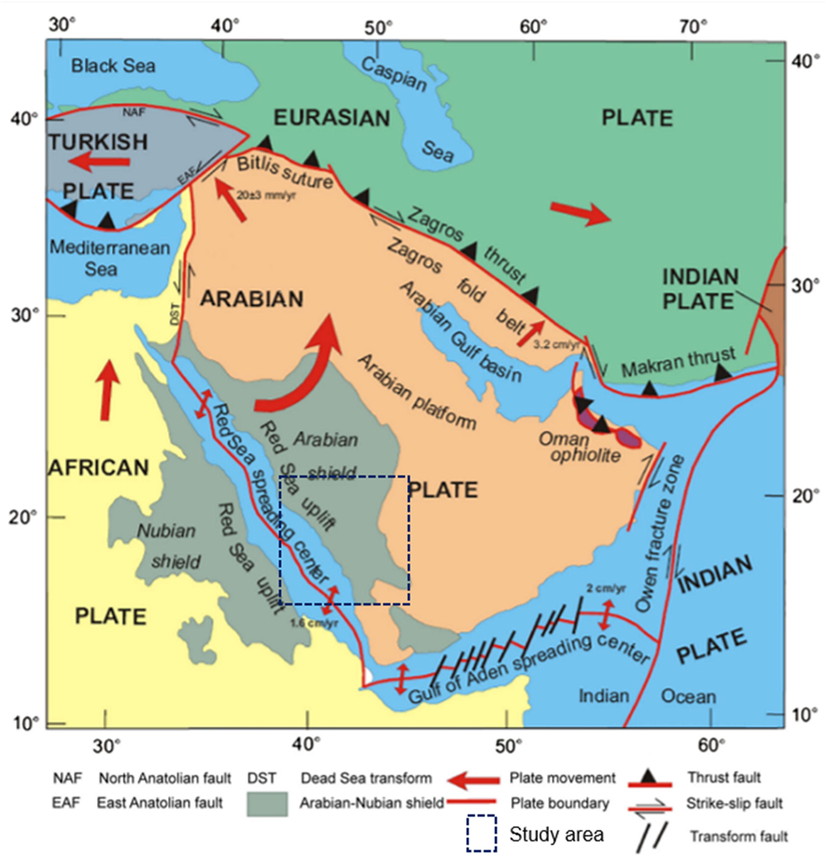 Tectonic map of the Arabian plate modified after Johnson (1998).