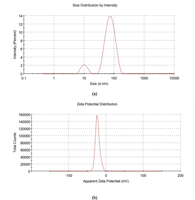 (a) Particle size distribution and (b) zeta potential of biosynthesized AgNPs.