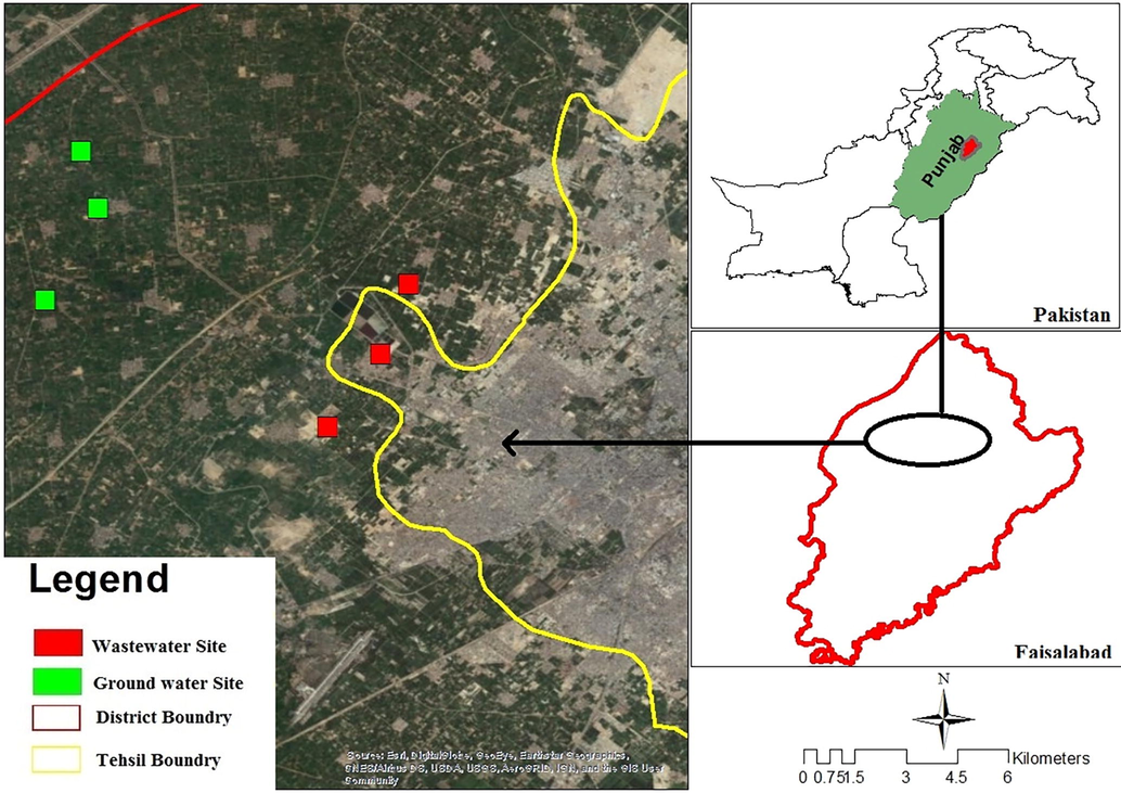 Sampling site map, Faisalabad, Pakistan.