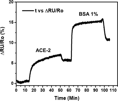 The SPR dynamic responses of ACE2 and BSA1% immobilization processes.