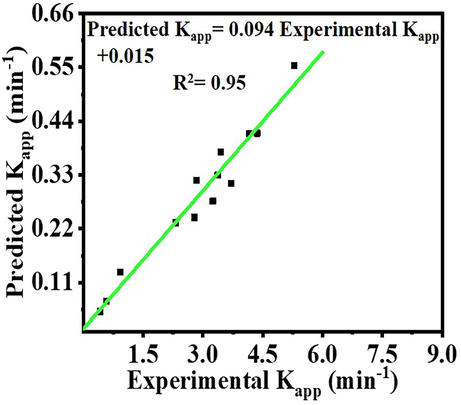 Comparison of experimental kapp and predicted kapp values.