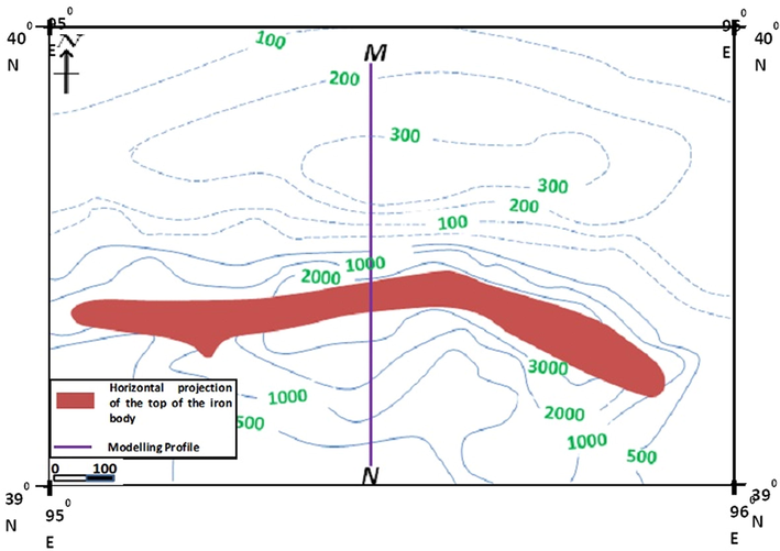 Section of total magnetic contour map of Gansu province showing the M163-1 mining area.