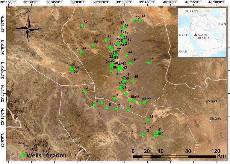 Location map of the groundwater samples at Harrat Khaybar, Saudi Arabia.