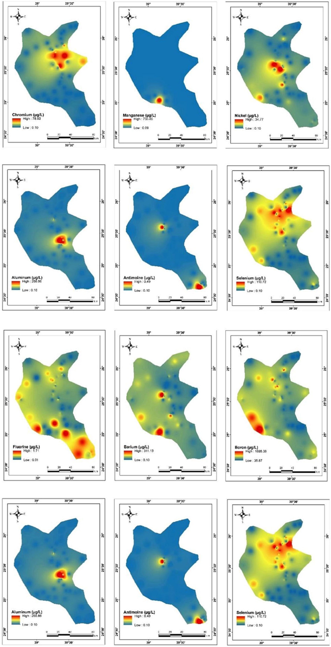 Spatial distribution of PTEs in the groundwater wells at Harrat Khaybar.