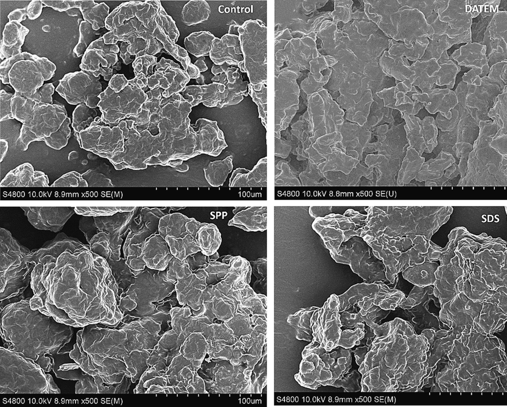 Microstructure of meat-based cookies prepared with various emulsifiers.