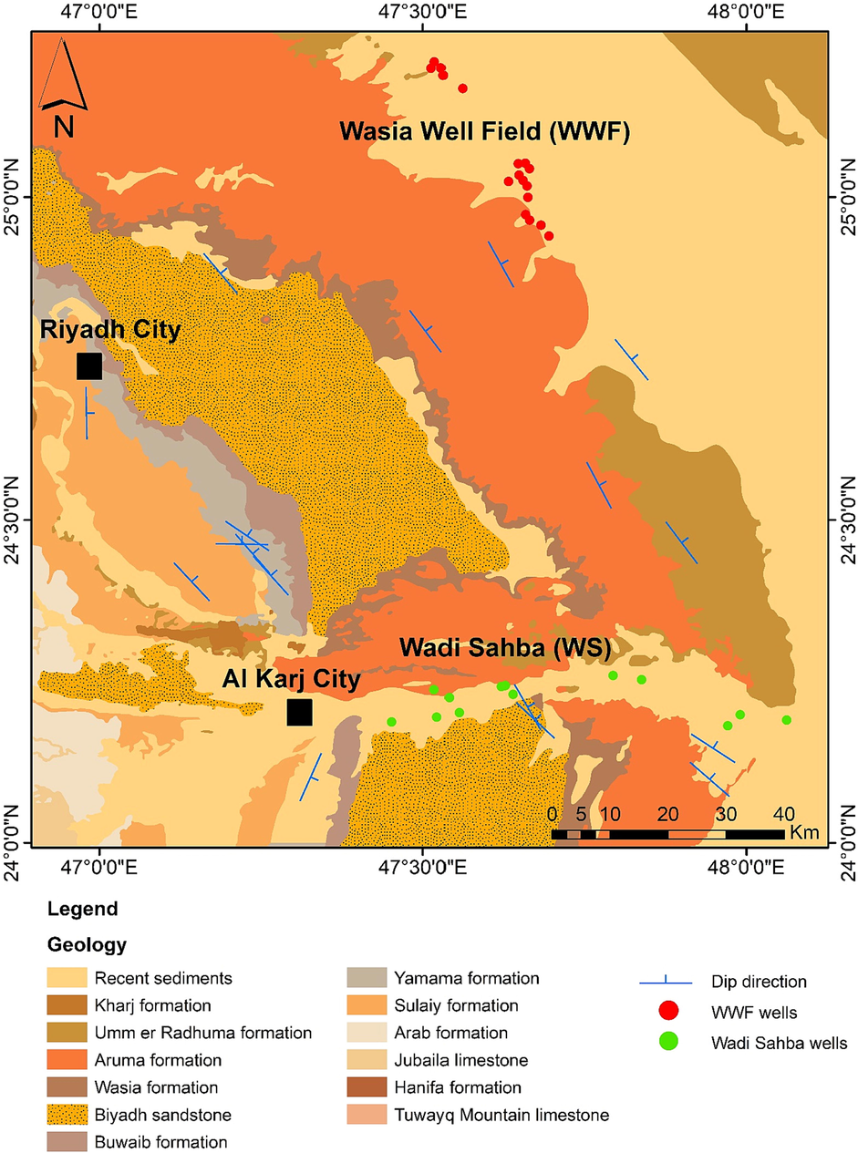 Geological map of the Biyadh formation and the main formation in the study area.