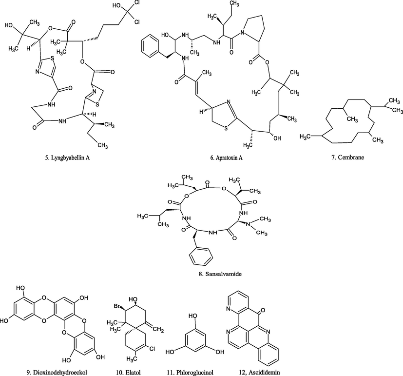 Chemical structure of marine source compounds.