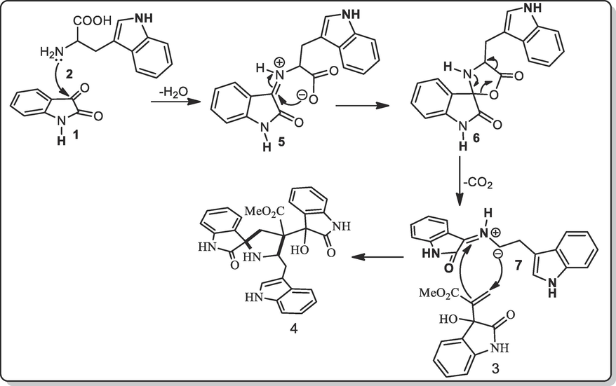 The formation of spirooxindolopyrrolidine engrafted indoles.