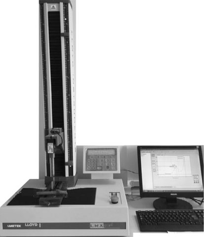 The Lloyd LRX plus materials testing machine and cutting blade.