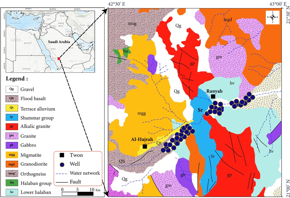 Geological map and inventory of groundwater samples.