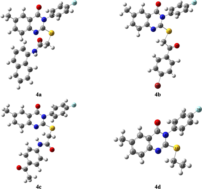 The targeted compounds’ geometric structures, following optimisation.