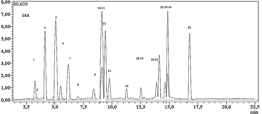 LC-MS/MS chromatogram of H. niger ethanolic extract.