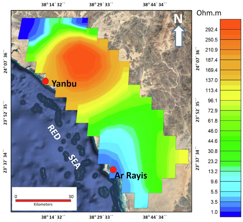 A map shows the distribution of the true resistivity of the second geoelectric resistivity layer along the study area.