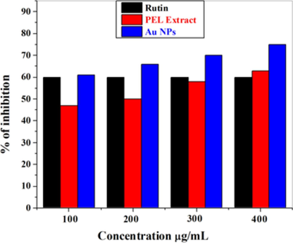 Graph showing synthetic Au NPs' radial scavenging activity against DPPH.