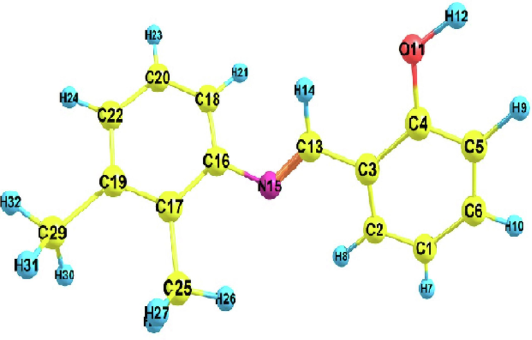 Optimized molecular structure of DNHBA.