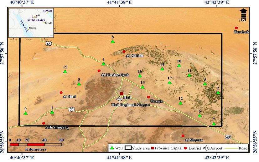 Location map of the study area including the groundwater sampling wells.