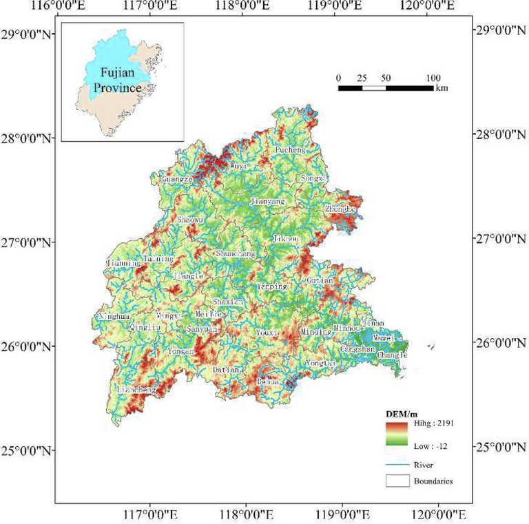 Topographic map of Min River basin.